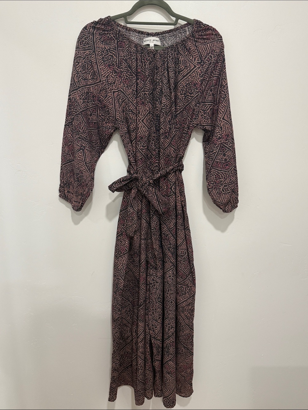 Apiece Apart Black and Pink Printed Jumpsuit Romper with Belt